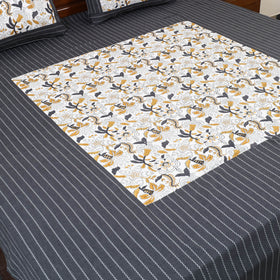 Black Jacquard with Sanganeri Patch Cotton Bedsheet Set