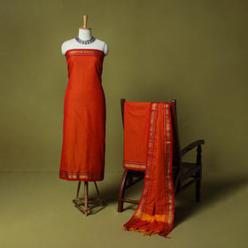 Dharwad Cotton 3pc Unstitched Dress Material Suit Set with Woven Zari Border 102