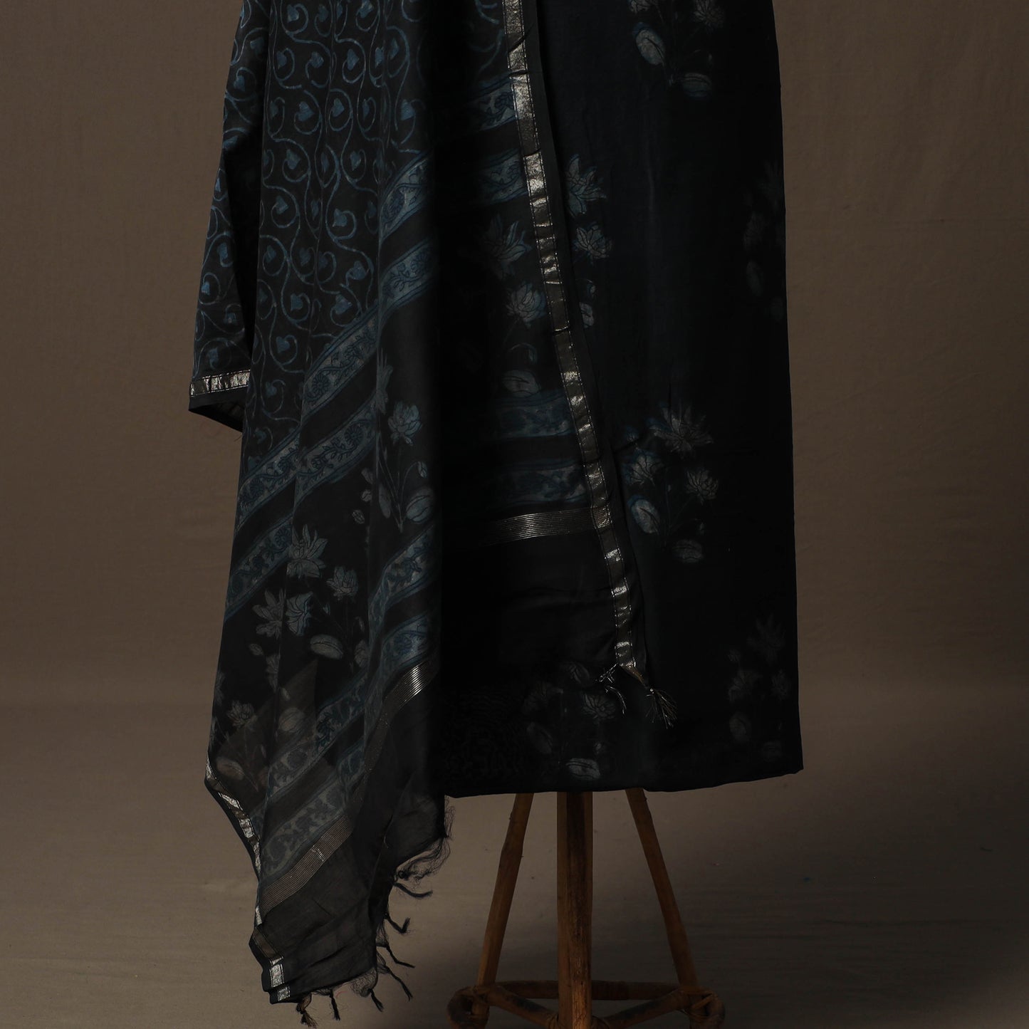 Akola Hand Block Print Chanderi Silk 2pc Unstitched Dress Material Kurta Set 28