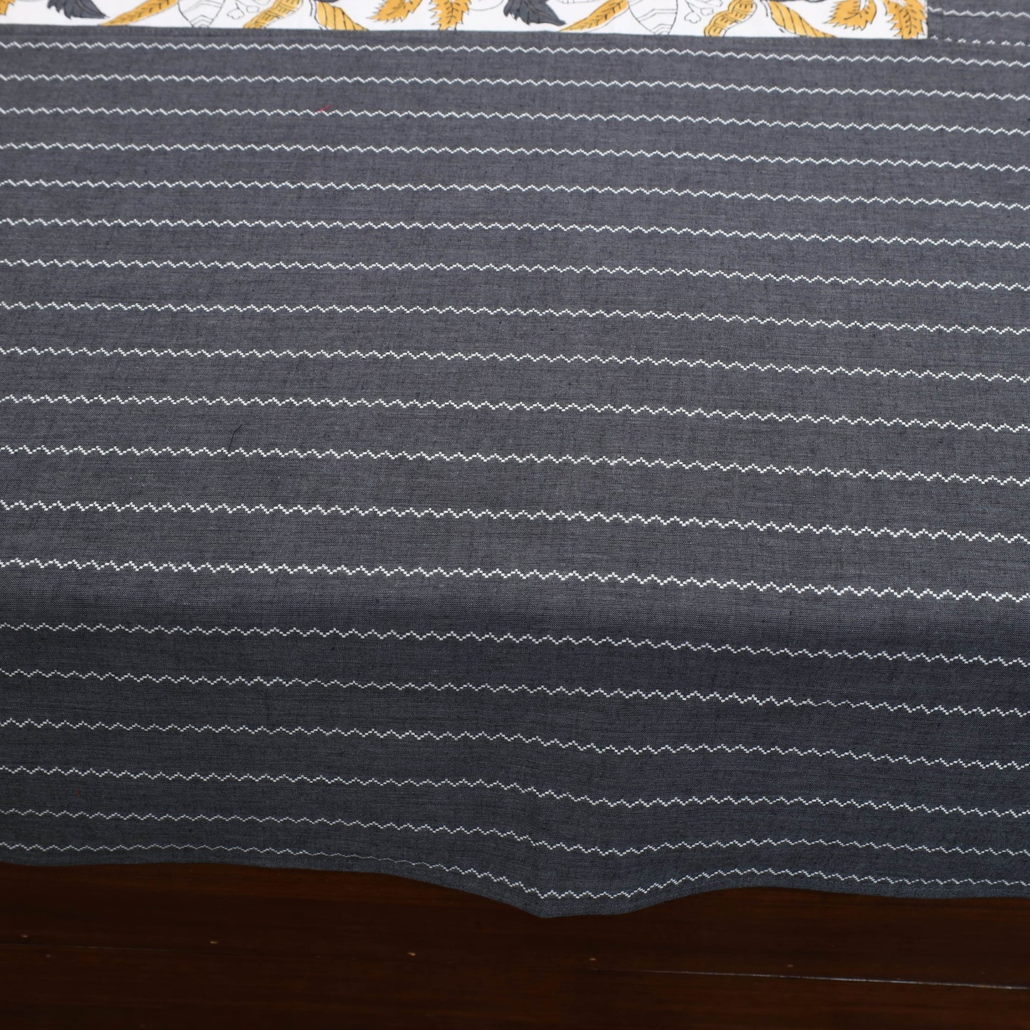 Black Jacquard with Sanganeri Patch Cotton Bedsheet Set