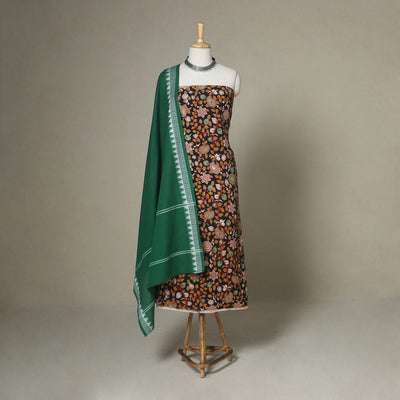 Black - 2pc unstitched printed cotton kalamkari dress