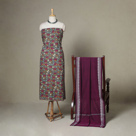 Grey - 2pc unstitched printed cotton kalamkari dress