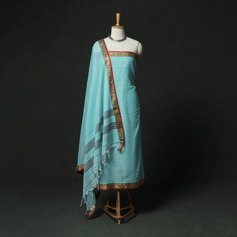 Dharwad Woven Checks Cotton 3pc Unstitched Dress Material Suit Set 34