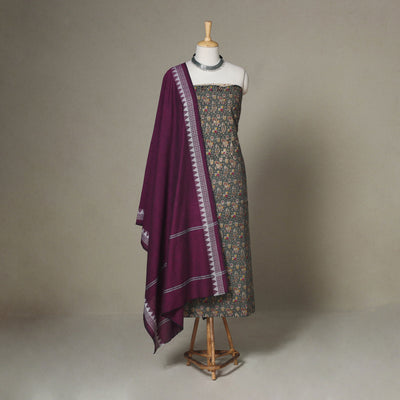 Grey - 2pc unstitched printed cotton kalamkari dress