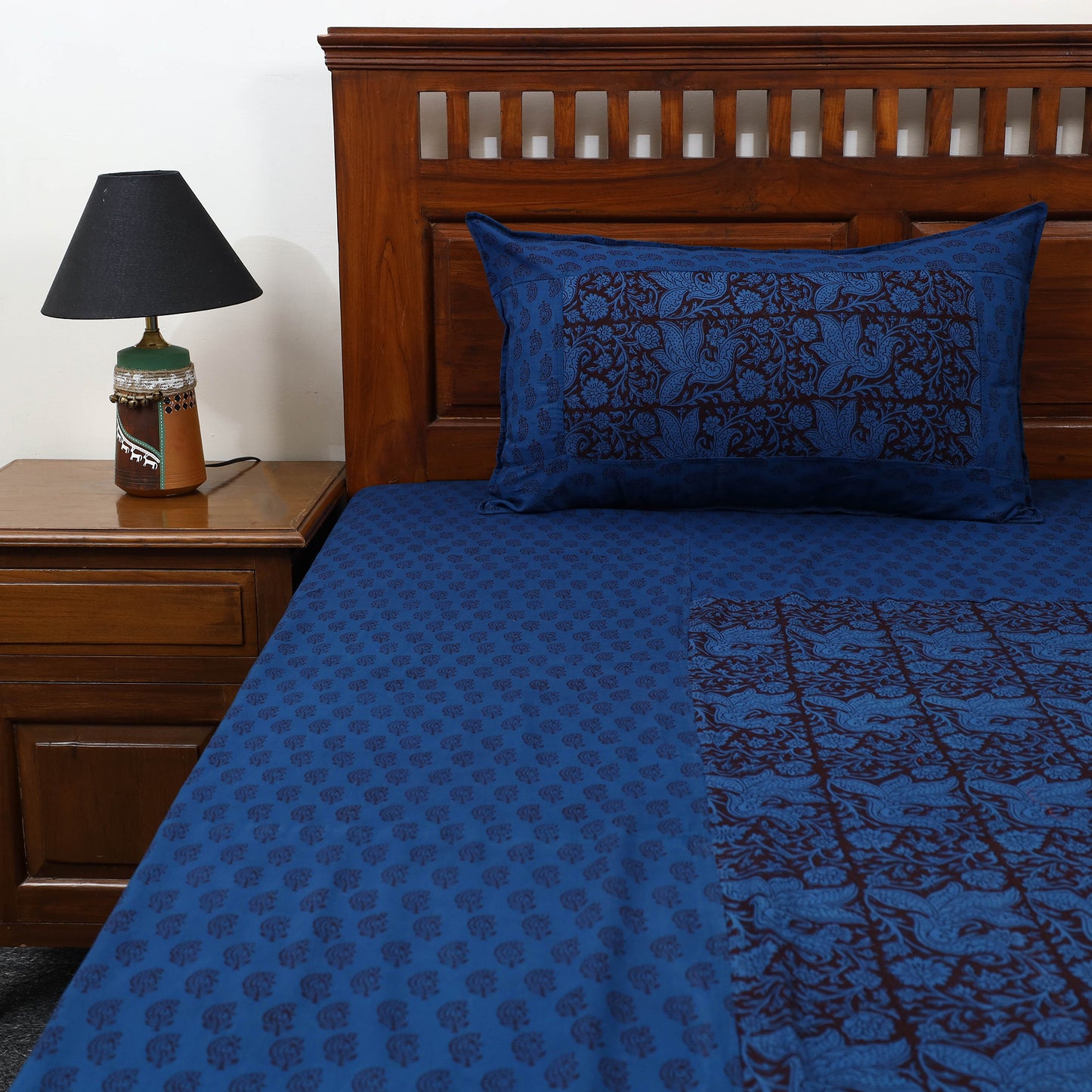 Blue Bagh Print Patchwork Cotton Bedsheet Set