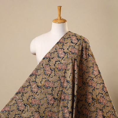 Yellow Natural Dyed Block Print Cotton Pedana Kalamkari Fabric