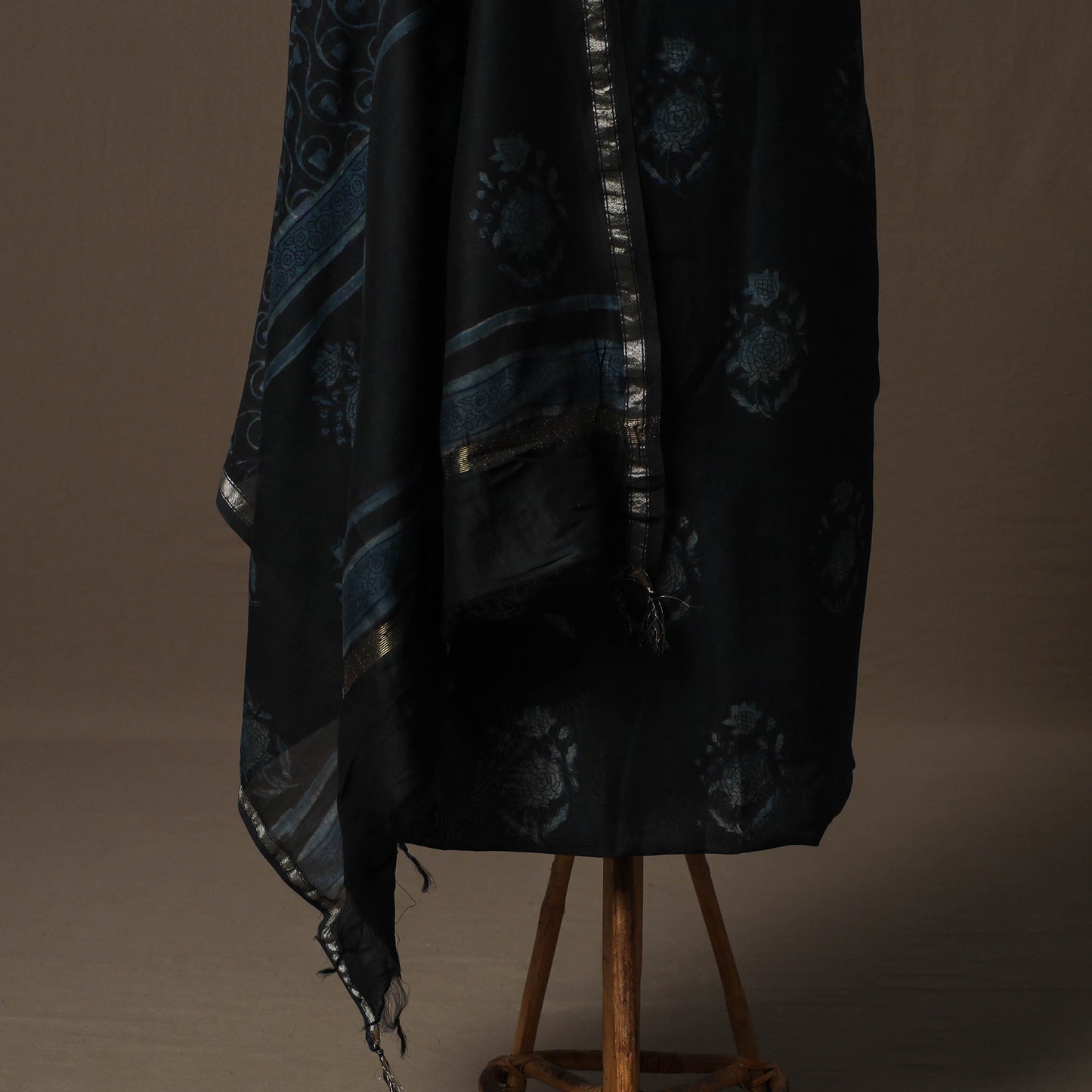 Akola Hand Block Print Chanderi Silk 2pc Unstitched Dress Material Kurta Set 30