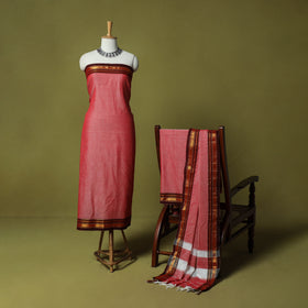Dharwad Cotton 3pc Unstitched Dress Material Suit Set with Woven Zari Border 104