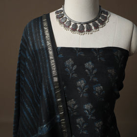 Akola Hand Block Print Chanderi Silk 2pc Unstitched Dress Material Kurta Set 33