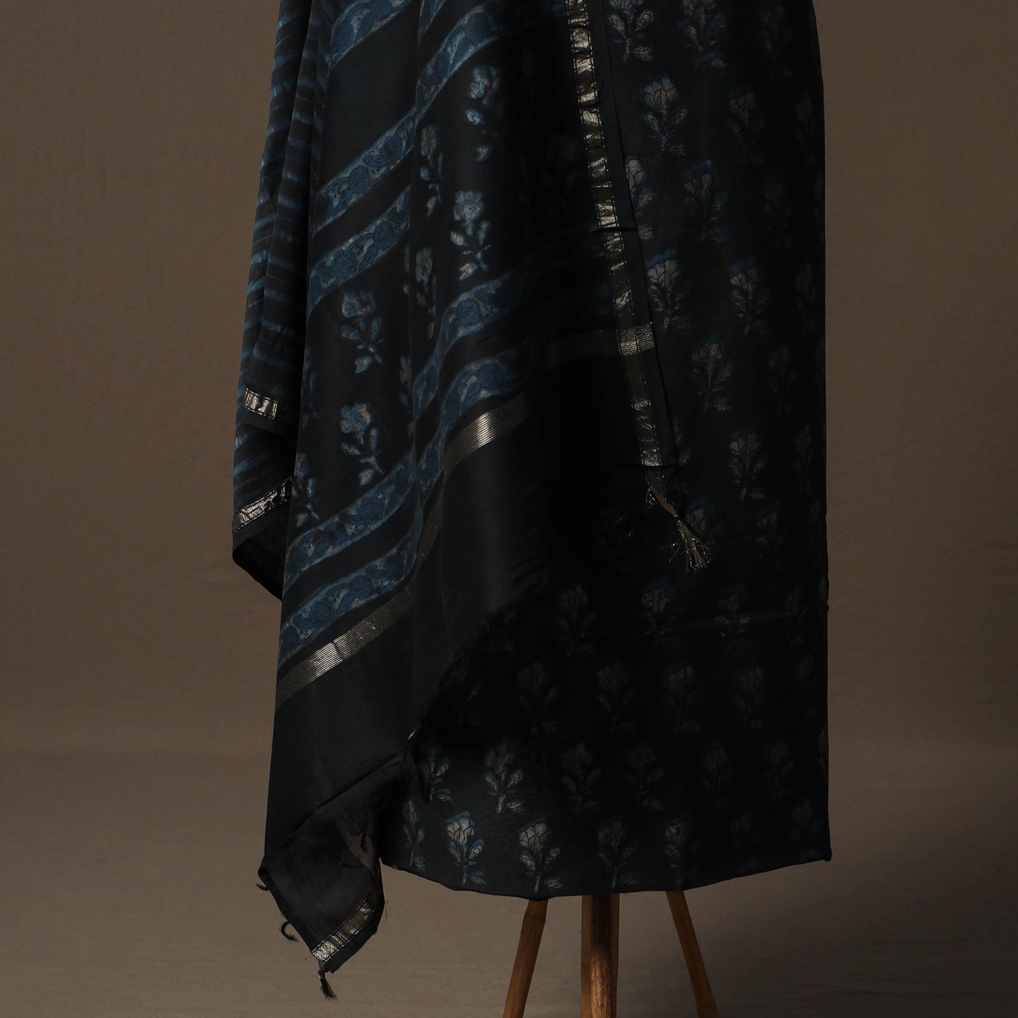 Akola Hand Block Print Chanderi Silk 2pc Unstitched Dress Material Kurta Set 33