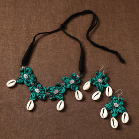 Green - fabart phool kali shell choker necklace set 01