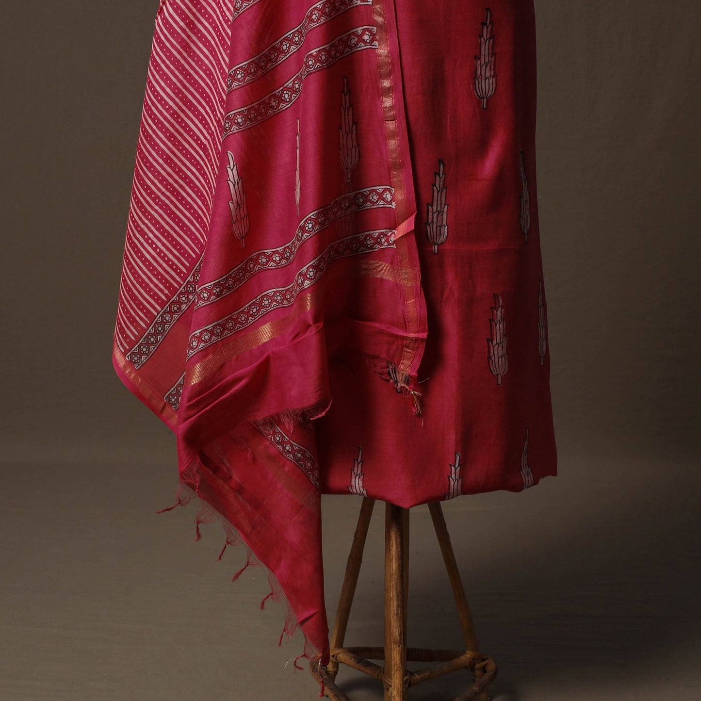 Akola Hand Block Print Chanderi Silk 2pc Unstitched Dress Material Kurta Set 35