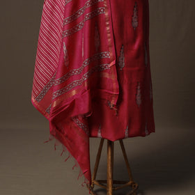 Akola Hand Block Print Chanderi Silk 2pc Unstitched Dress Material Kurta Set 35