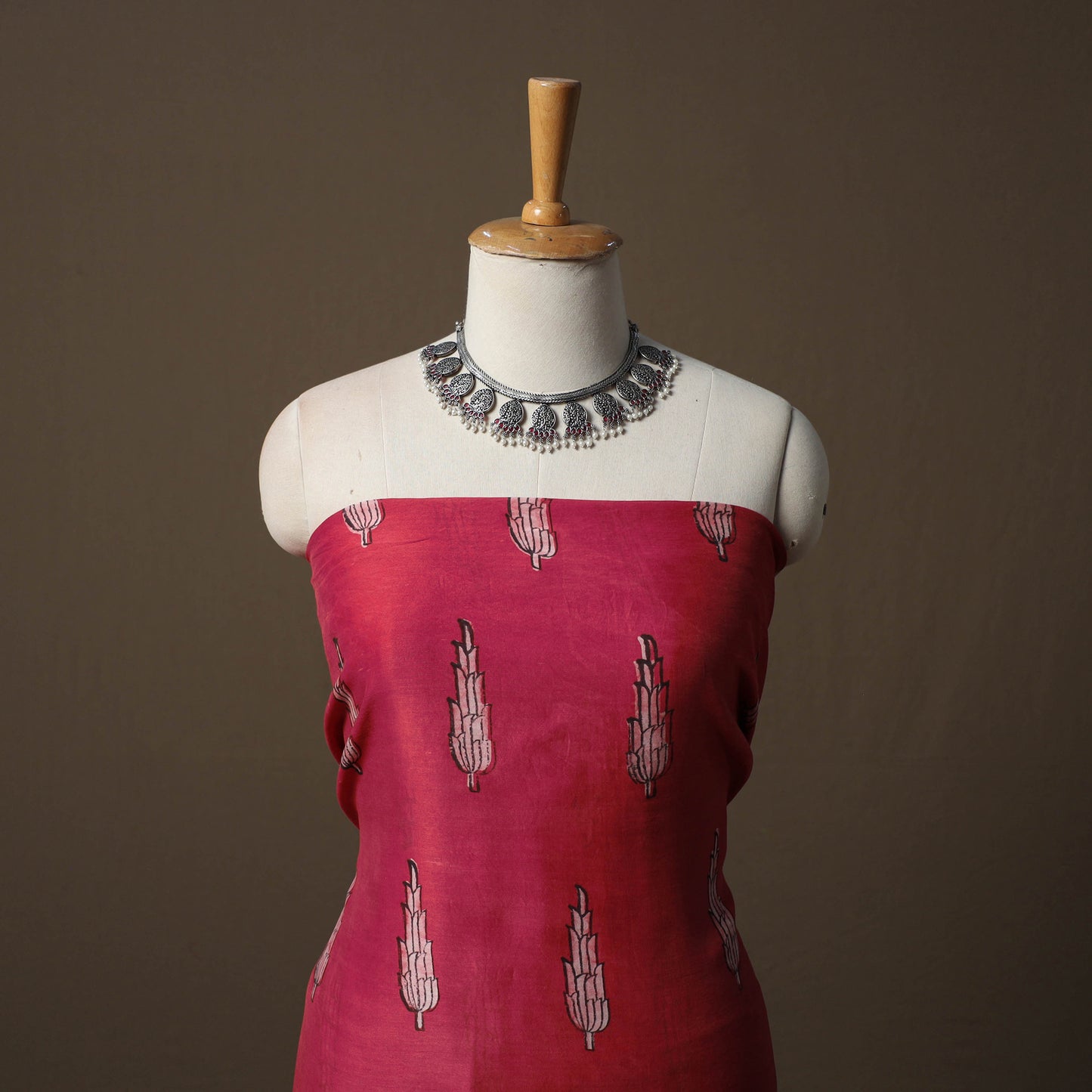 Akola Hand Block Print Chanderi Silk 2pc Unstitched Dress Material Kurta Set 35