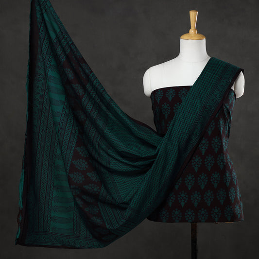 Green - 3pc Bagh Block Printed Cotton Suit Material Set