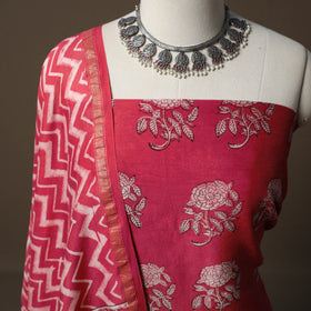 Akola Hand Block Print Chanderi Silk 2pc Unstitched Dress Material Kurta Set 36