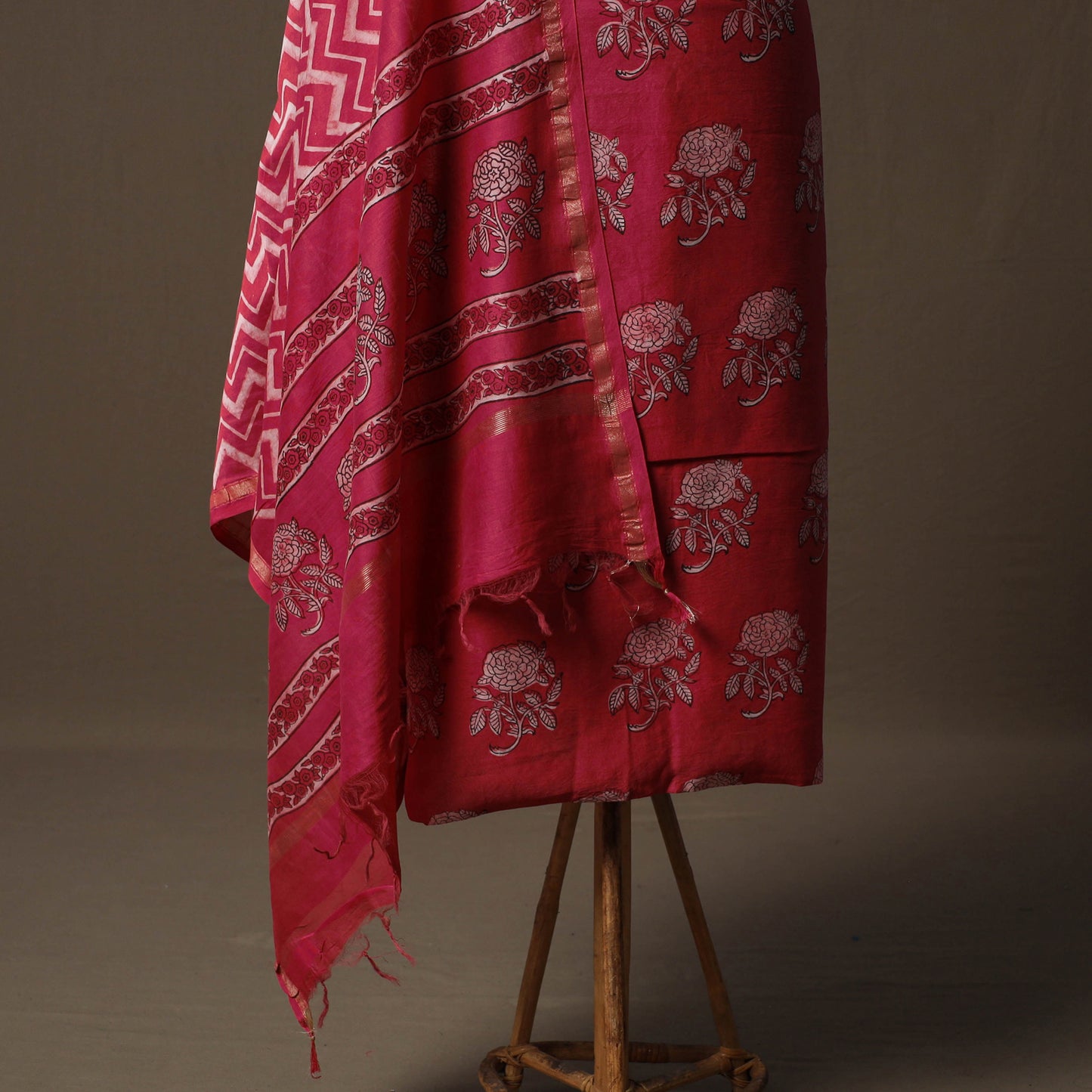 Akola Hand Block Print Chanderi Silk 2pc Unstitched Dress Material Kurta Set 36