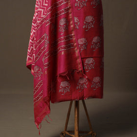Akola Hand Block Print Chanderi Silk 2pc Unstitched Dress Material Kurta Set 36