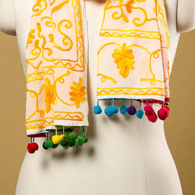 Buy Suzani Embroidery Mul Cotton Stole with Pom Pom