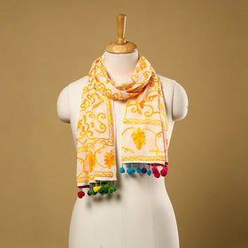 Buy Suzani Embroidery Mul Cotton Stole with Pom Pom