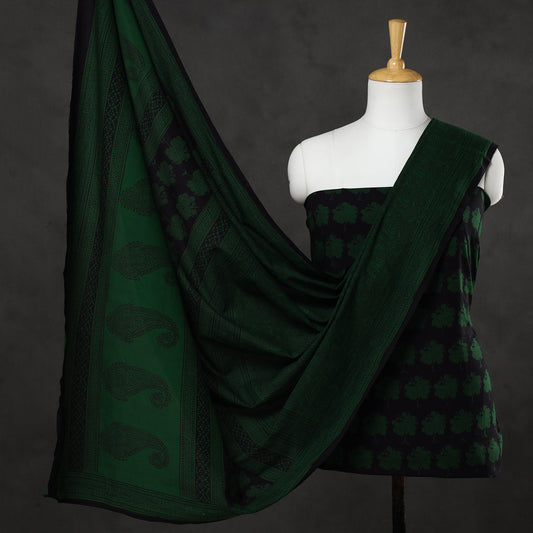 Green - 3pc Bagh Block Printed Cotton Suit Material Set