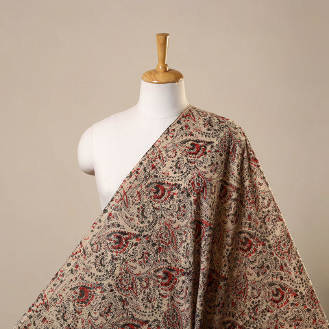 Beige Natural Dyed Pedana Block Print Cotton Kalamkari Fabric