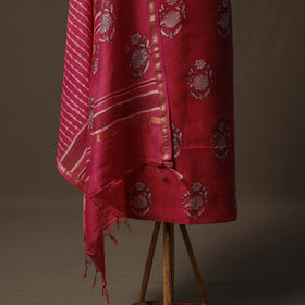 Akola Hand Block Print Chanderi Silk 2pc Unstitched Dress Material Kurta Set 37