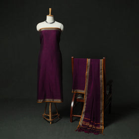 Purple - Dharwad Woven Cotton 3pc Unstitched Dress Material Suit Set 52