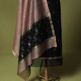 Black - Handloom Zari Buti Chanderi Silk 2pc Unstitched Dress Material Kurta Set 02