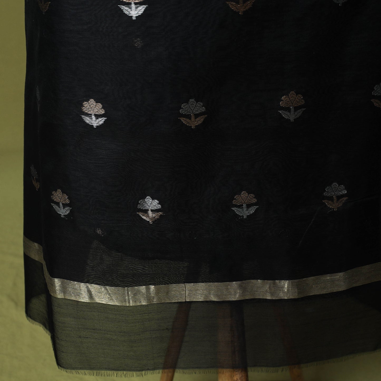 Black - Handloom Zari Buti Chanderi Silk 2pc Unstitched Dress Material Kurta Set 02