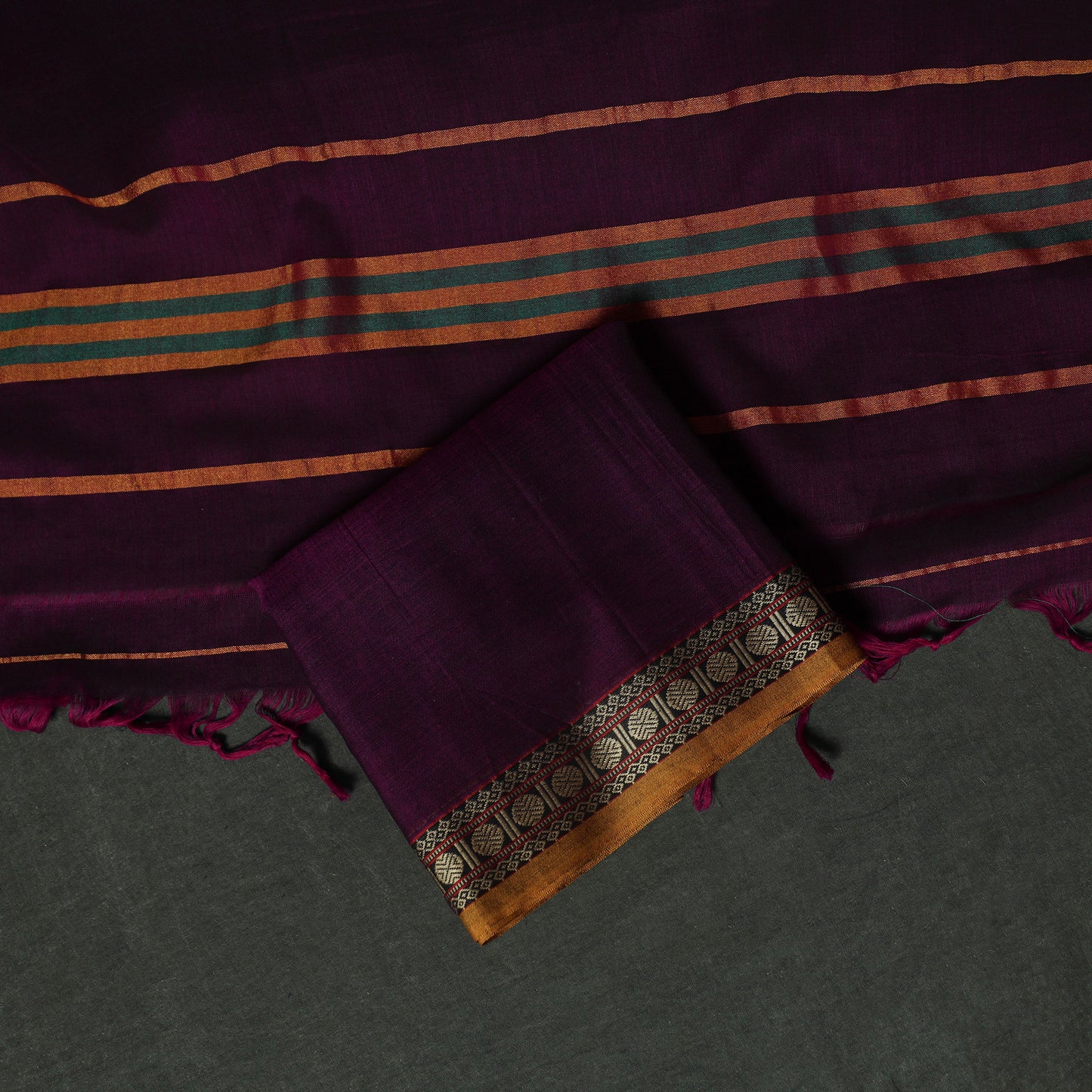 Purple - Dharwad Woven Cotton 3pc Unstitched Dress Material Suit Set 52