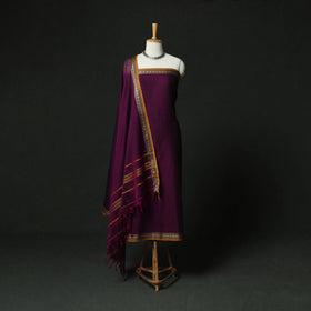 Purple - Dharwad Woven Cotton 3pc Unstitched Dress Material Suit Set 52