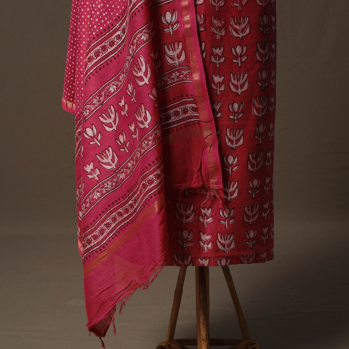 Akola Hand Block Print Chanderi Silk 2pc Unstitched Dress Material Kurta Set 38