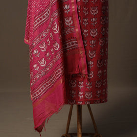 Akola Hand Block Print Chanderi Silk 2pc Unstitched Dress Material Kurta Set 38