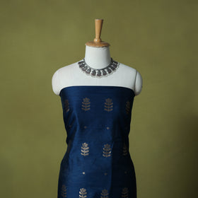 Blue - Handloom Zari Buti Chanderi Silk 2pc Unstitched Dress Material Kurta Set 03