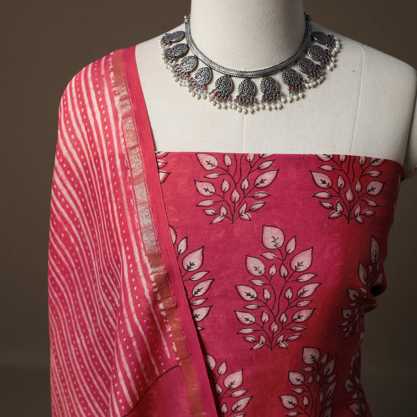 Akola Hand Block Print Chanderi Silk 2pc Unstitched Dress Material Kurta Set 39