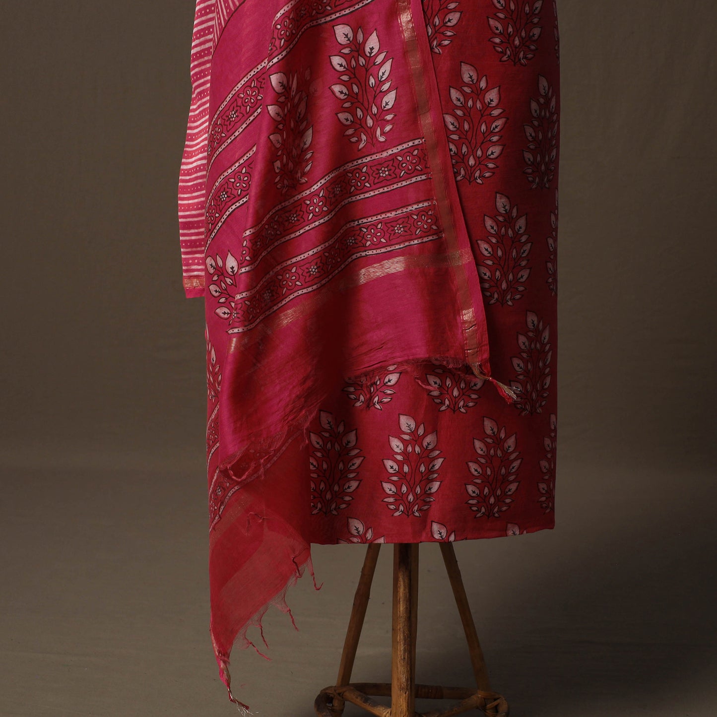 Akola Hand Block Print Chanderi Silk 2pc Unstitched Dress Material Kurta Set 39