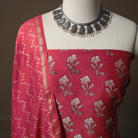 Akola Hand Block Print Chanderi Silk 2pc Unstitched Dress Material Kurta Set 40
