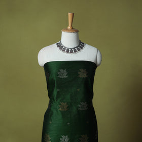 Green - Handloom Zari Buti Chanderi Silk 2pc Unstitched Dress Material Kurta Set 04