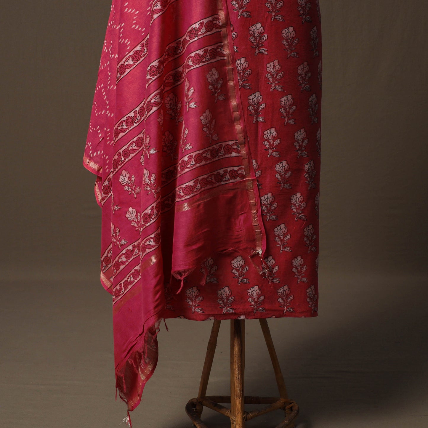 Akola Hand Block Print Chanderi Silk 2pc Unstitched Dress Material Kurta Set 40