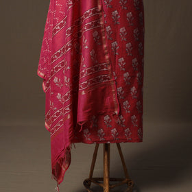 Akola Hand Block Print Chanderi Silk 2pc Unstitched Dress Material Kurta Set 40