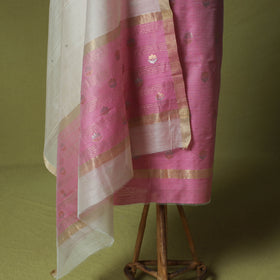Pink - Handloom Zari Buti Chanderi Silk 2pc Unstitched Dress Material Kurta Set 05