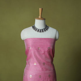 Pink - Handloom Zari Buti Chanderi Silk 2pc Unstitched Dress Material Kurta Set 05
