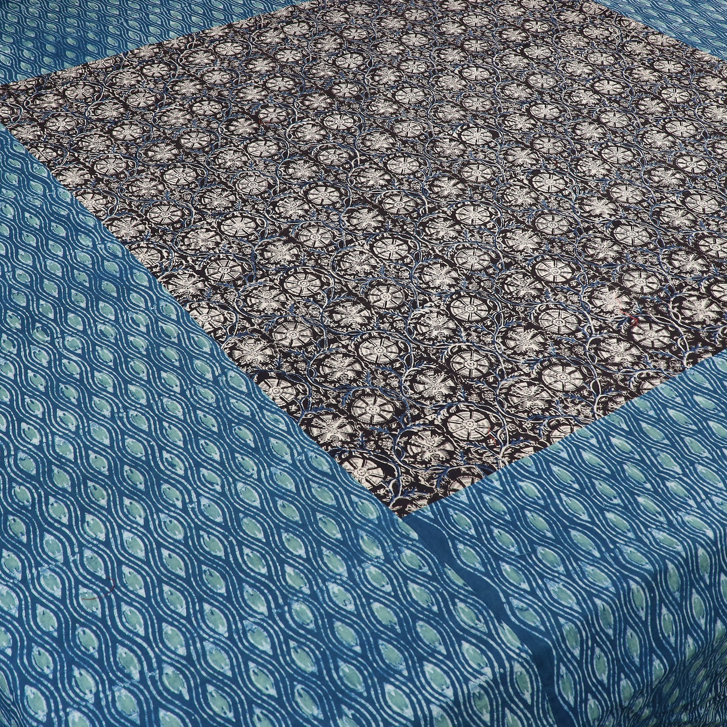 Blue Akola Print with Kalamkari Patch Cotton Bedsheet Set