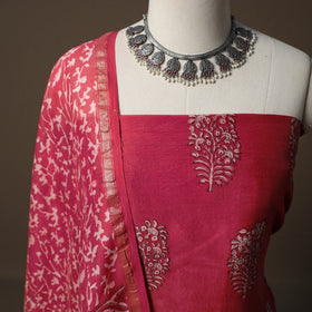 Akola Hand Block Print Chanderi Silk 2pc Unstitched Dress Material Kurta Set 41