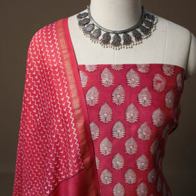 Akola Hand Block Print Chanderi Silk 2pc Unstitched Dress Material Kurta Set 42