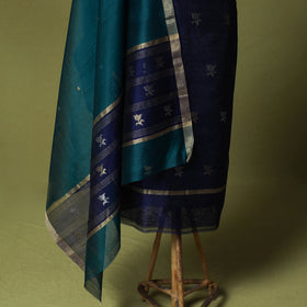 Blue - Handloom Zari Buti Chanderi Silk 2pc Unstitched Dress Material Kurta Set 06