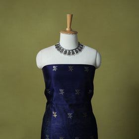 Blue - Handloom Zari Buti Chanderi Silk 2pc Unstitched Dress Material Kurta Set 06