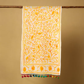 Buy Suzani Embroidery Mul Cotton Stole with Pom Pom