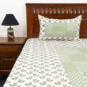 White Jaipur Print Patchwork Cotton Bedsheet Set 